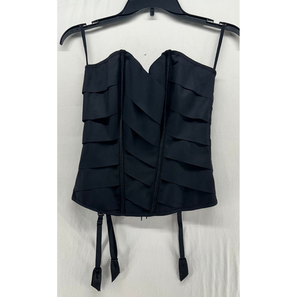 Fredericks of Hollywood Black Ruffle Corset Top Lace Up Back Small